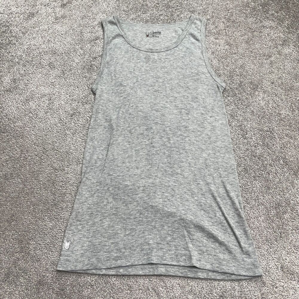 Spyder Ribbed Knit Tank Top Mens Large Gray Sleeveless Casual Stretch Comfort